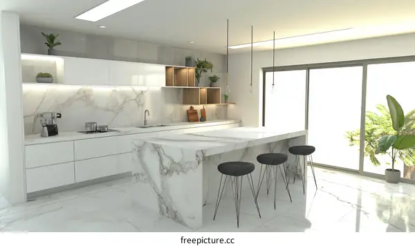 Modern White Marble Kitchen Interior Design