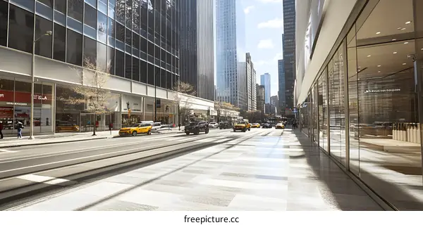 Urban Street Scene with Yellow Taxis and Skyscrapers