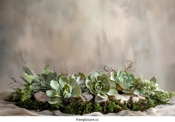 Green Succulents on a Beige Background