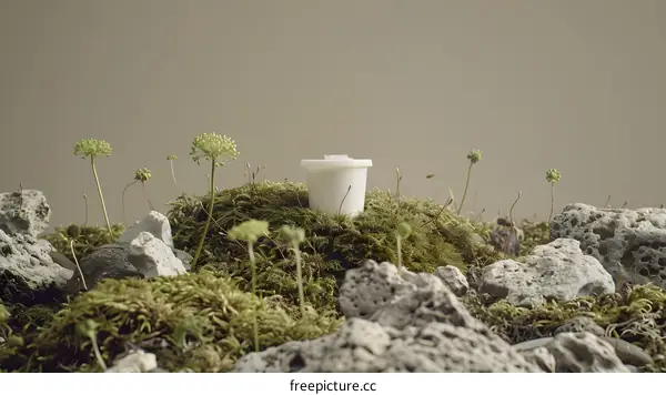 White Container on Mossy Ground