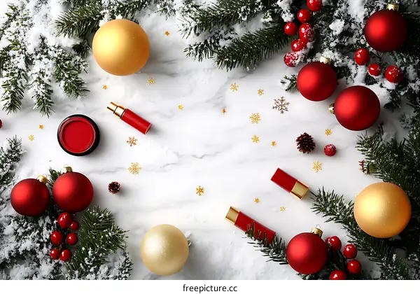 Christmas Makeup and Cosmetics Flatlay Design