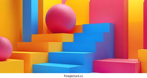 Colorful abstract background with stairs and balls