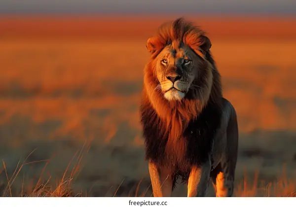 Close-up of a male lion in the African savanna