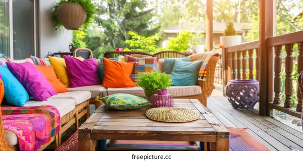 Bright Bohemian Sunroom with Cozy Seating