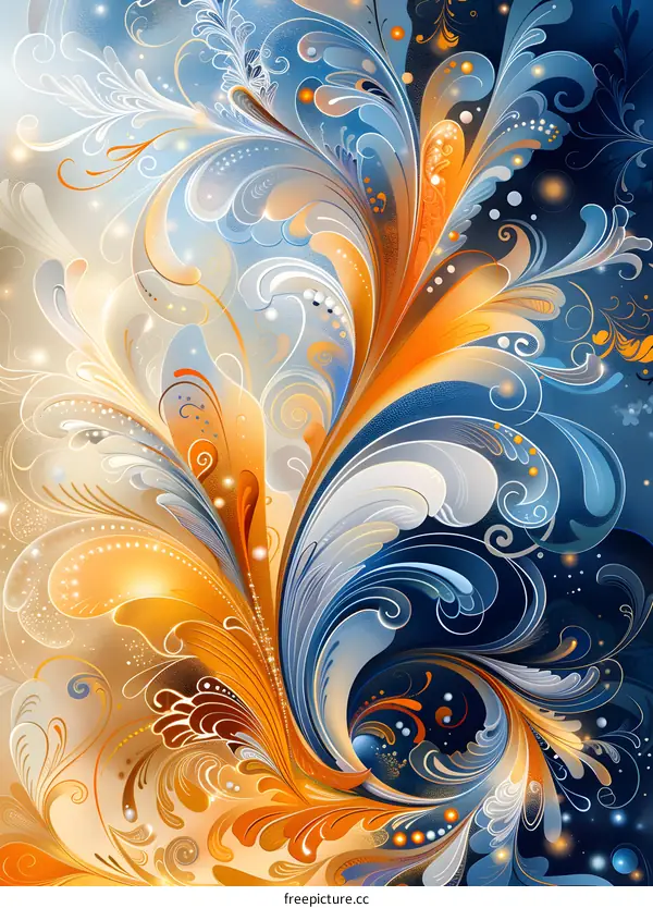 Blue and orange abstract floral