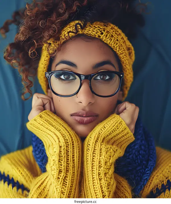 Woman Wearing Yellow Knitted Sweater and Glasses