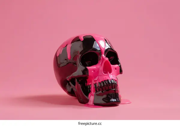 Pink and Black Skull on a Pink Background
