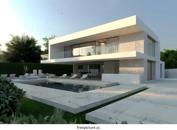 Modern Villa with Swimming Pool and Lush Greenery