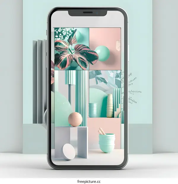 Abstract  Geometric Shapes and Plants on a Mobile Phone Screen