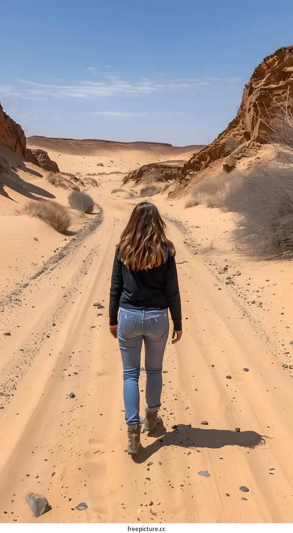 Woman Walking in a Desert Landscape