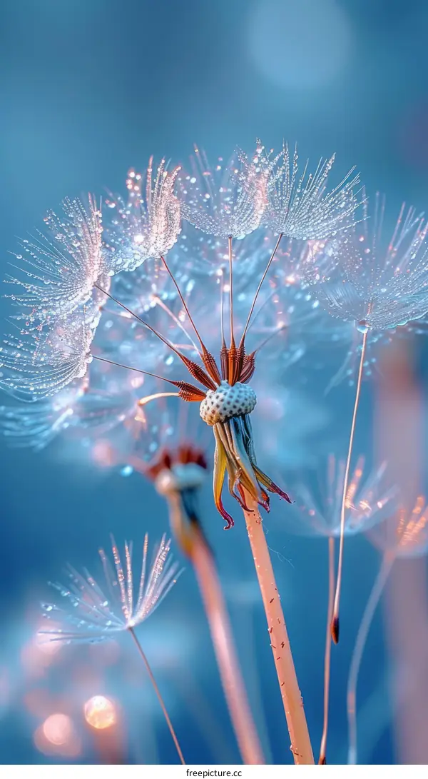 Close-up of a dandelion flower with water droplets on its petals