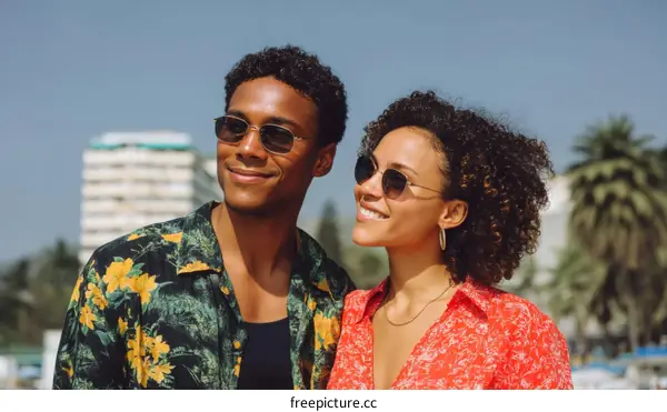 Couple Posing Outdoors with Sunglasses