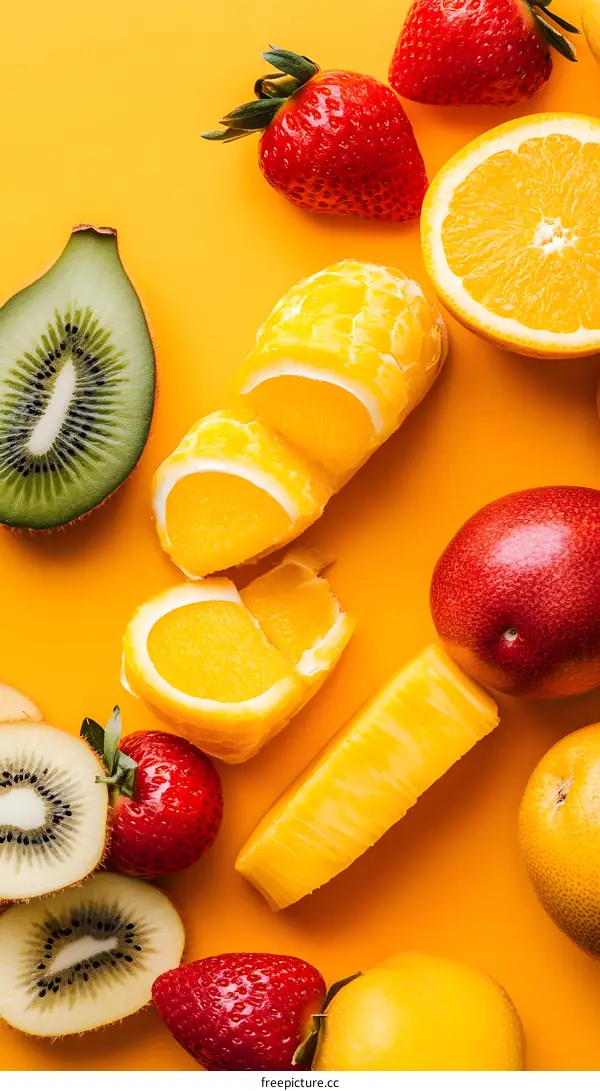 Fresh Fruit on a Yellow Background
