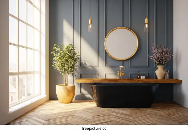 Stylish Modern Bathroom with Wooden Accents