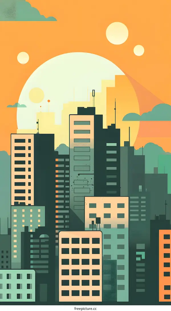 Sunset Skyline Illustration With Buildings