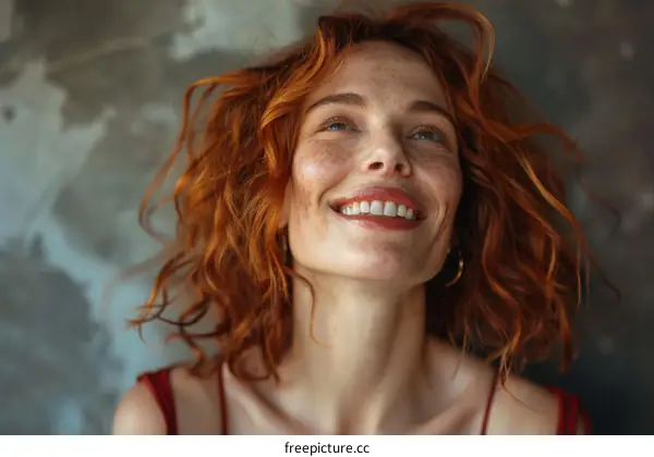 Smiling Woman with Red Curly Hair