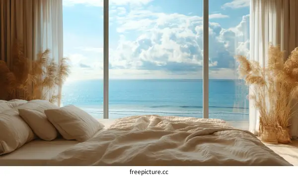 Coastal Bedroom with Ocean View Illustration