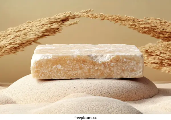 Beige Stone Display on Sandy Background
