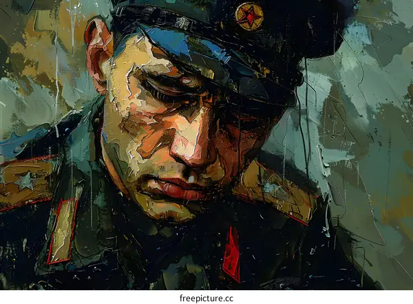 Oil Painting Portrait of a Soldier in a Cap