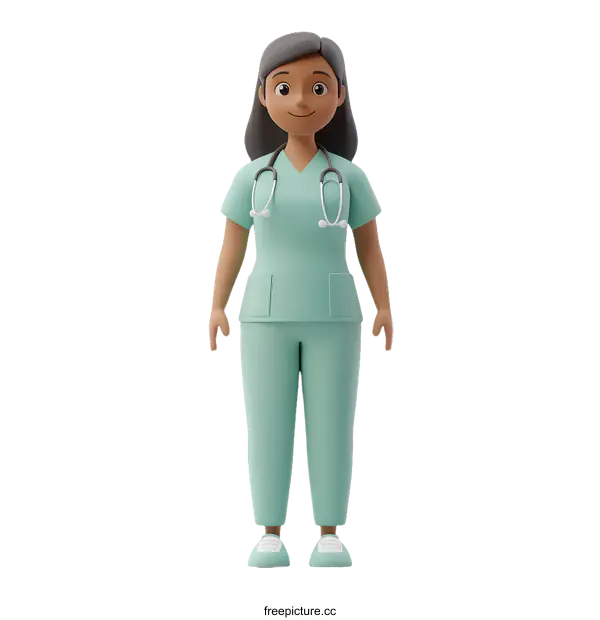 [Transparent Background PNG]Cartoon Female Doctor in Light Green Uniform