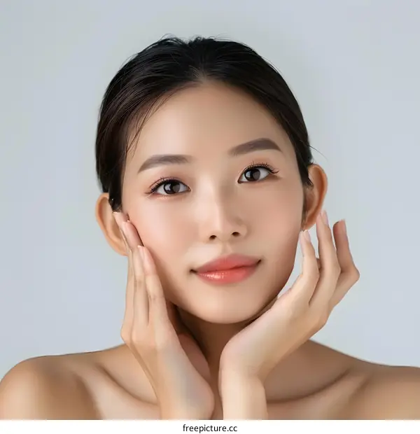 Beautiful Asian Woman Portrait with Clean Skin and Makeup