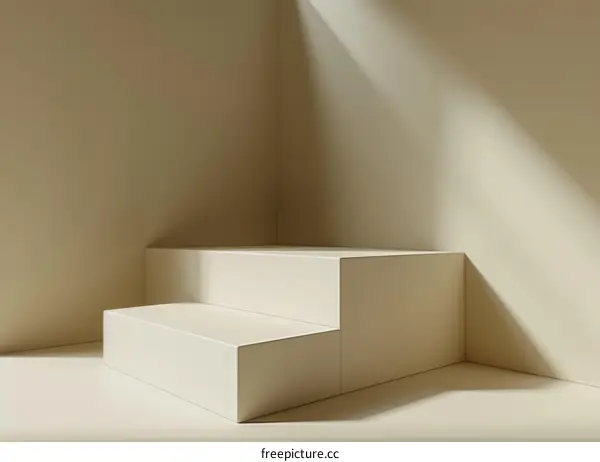 Minimal Three-Dimensional Two-Level Podium on Beige Background