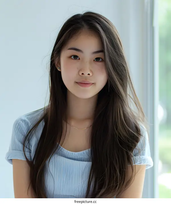 Portrait of a Young Asian Woman with Freckles