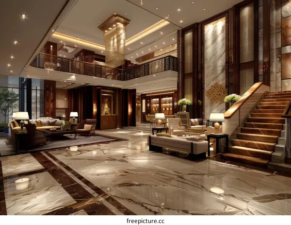 Luxury Hotel Lobby Interior Design Illustration