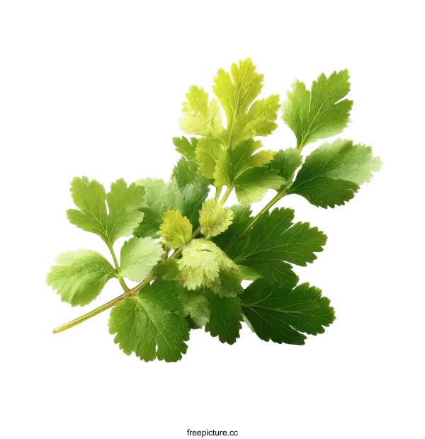 [Transparent Background PNG]Fresh Parsley Sprig Close-up
