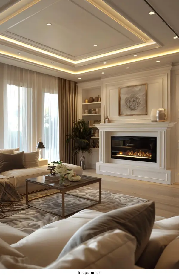 Elegant living room interior with fireplace