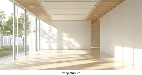 Minimalist Empty Room With Sunlight and Wood Floor