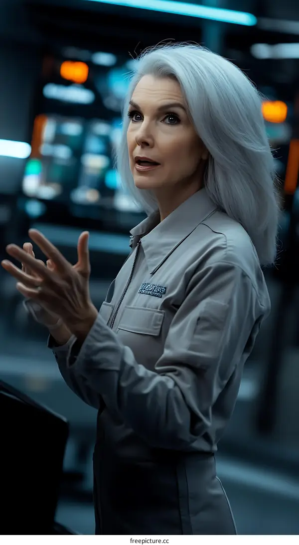 Woman in Grey Jumpsuit Explaining with Gestures