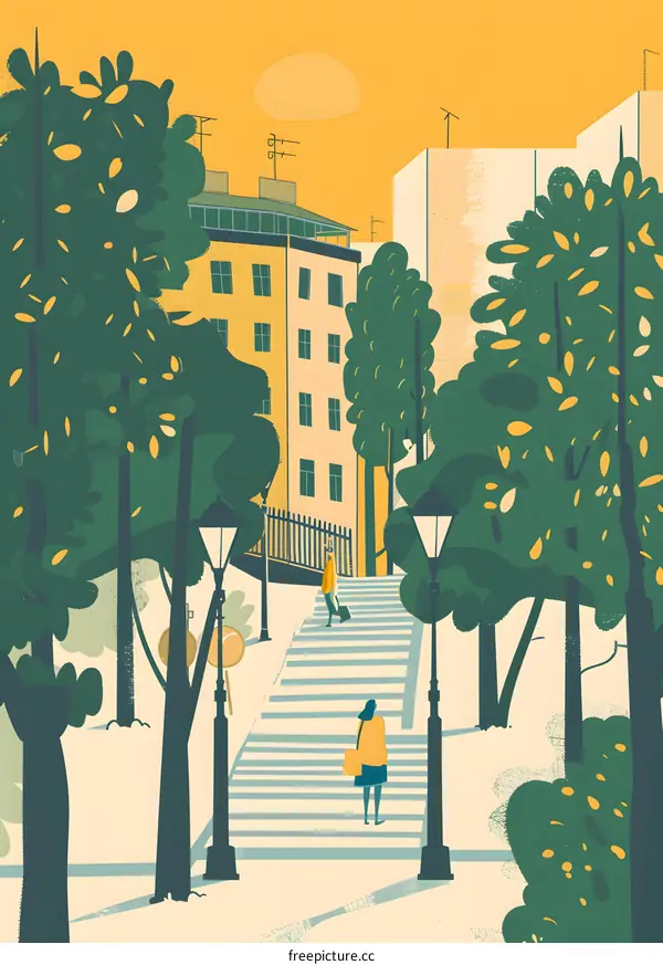 Couple Walking up Steps in City Park