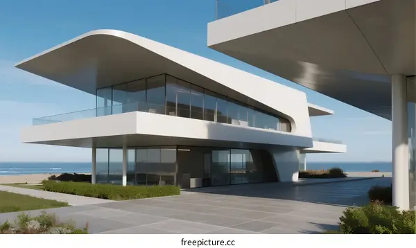 Modern Coastal Architectural Masterpiece with Glass Facades and Clean Lines