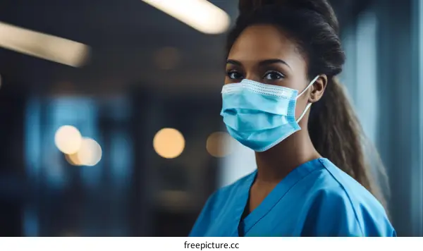 A young female nurse wearing a mask