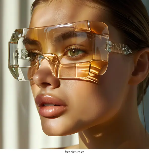 portrait of a woman wearing futuristic sunglasses