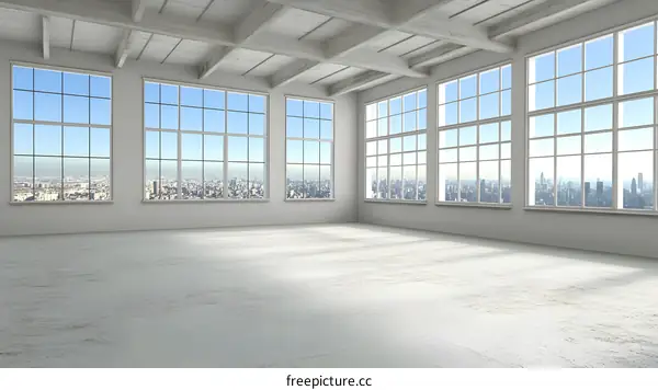Empty Room With Large Windows And City View