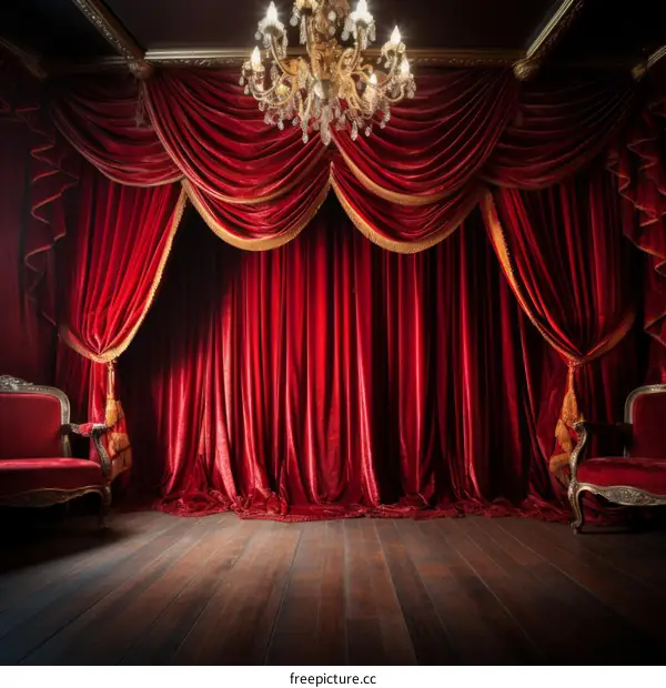 Red velvet theater curtains and chairs