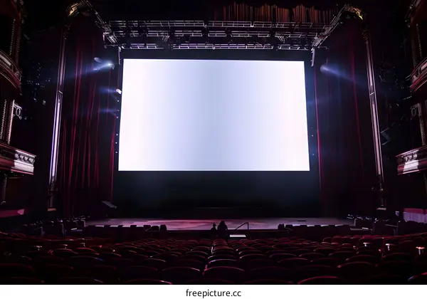 Empty Theater With Red Seats And Large Screen