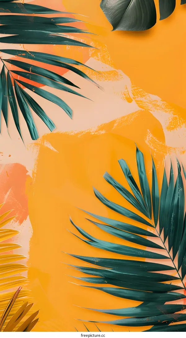Tropical Palm Leaves on Yellow Background