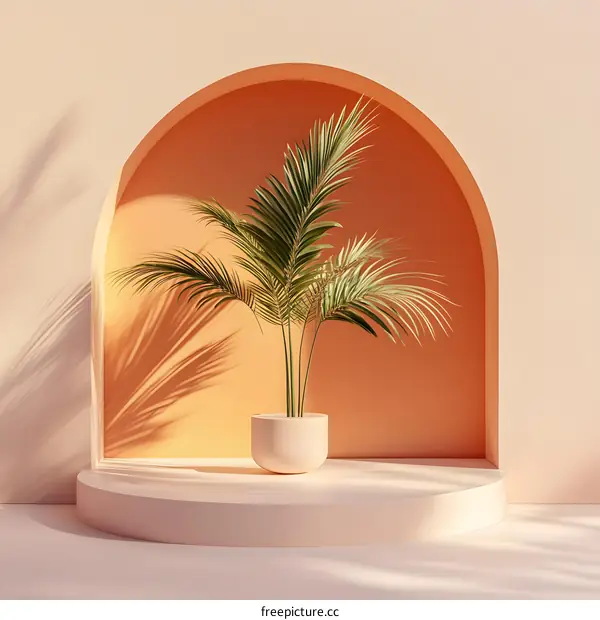 Minimalist Palm Plant in a Pot with an Archway