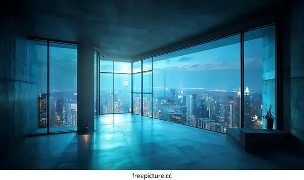 Empty Modern Skyscraper Penthouse at Night