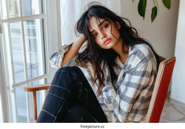 Beautiful Young Woman Relaxing by the Window