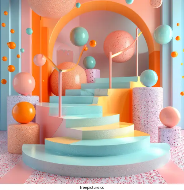 Abstract Colorful Geometric Stairway Design