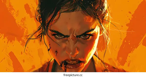 Intense Portrait of a Woman with Fiery Rage