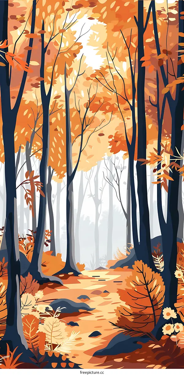 Autumn Forest Illustration With Orange and Yellow Leaves