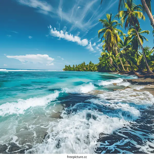 Tropical Beach with Palm Trees and Turquoise Water