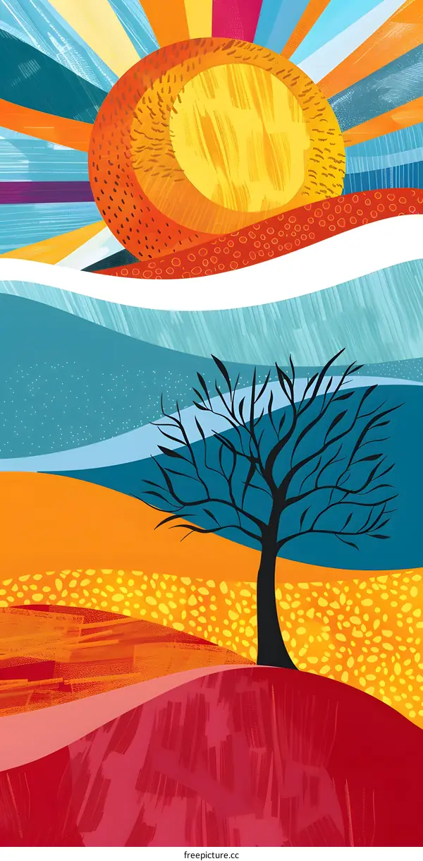 Abstract Landscape with Sun and Tree