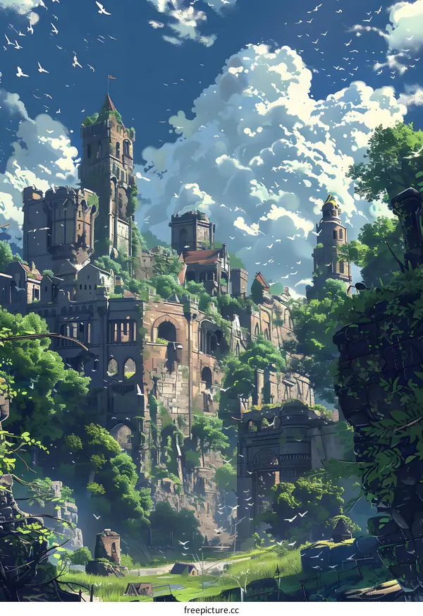 Ancient Castle Ruins Overgrown with Nature