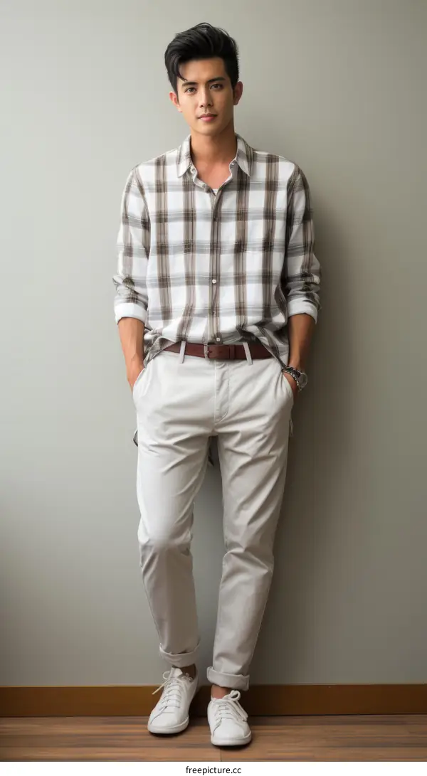 Asian man standing with hands in pockets